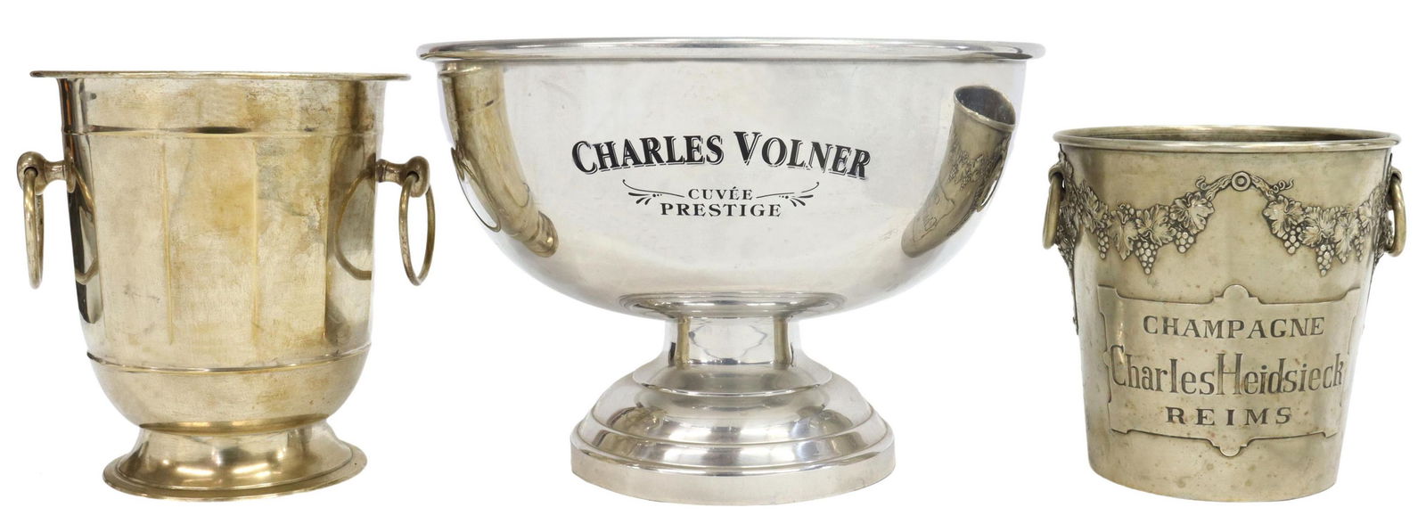 (3) FRENCH METAL CHAMPAGNE BOTTLE COOLERS BUCKETS (1 of 5)