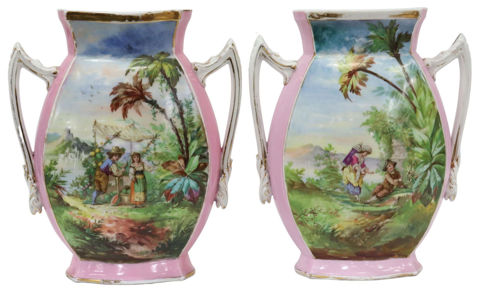 (2) OLD PARIS PORCELAIN HAND-PAINTED MANTEL VASES (1 of 4)