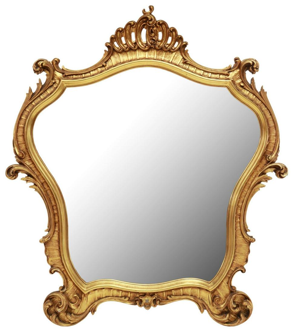 ITALIAN BAROQUE STYLE GILTWOOD CARTOUCHE MIRROR (1 of 3)