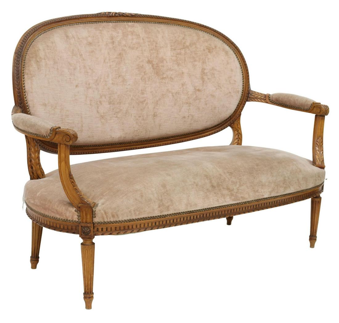 FRENCH LOUIS XVI STYLE UPHOLSTERED SALON SETTEE (1 of 3)
