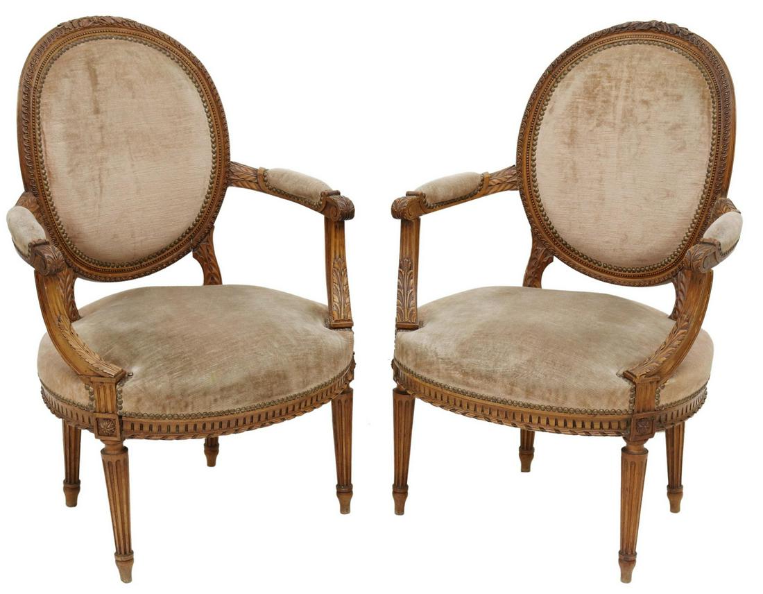 2) FRENCH LOUIS XVI STYLE MEDALLION BACK FAUTEUILS (1 of 3)