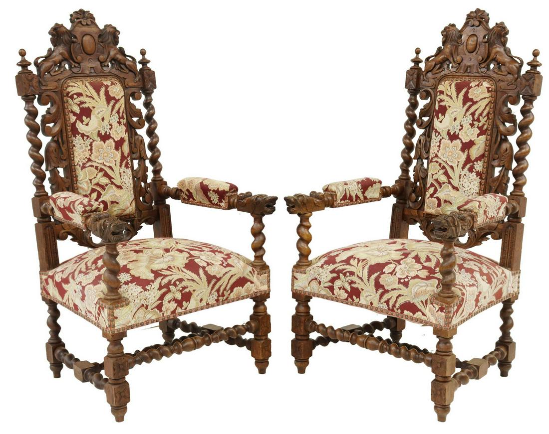 2) FRENCH RENAISSANCE REVIVAL CARVED OAK FAUTEUILS (1 of 4)