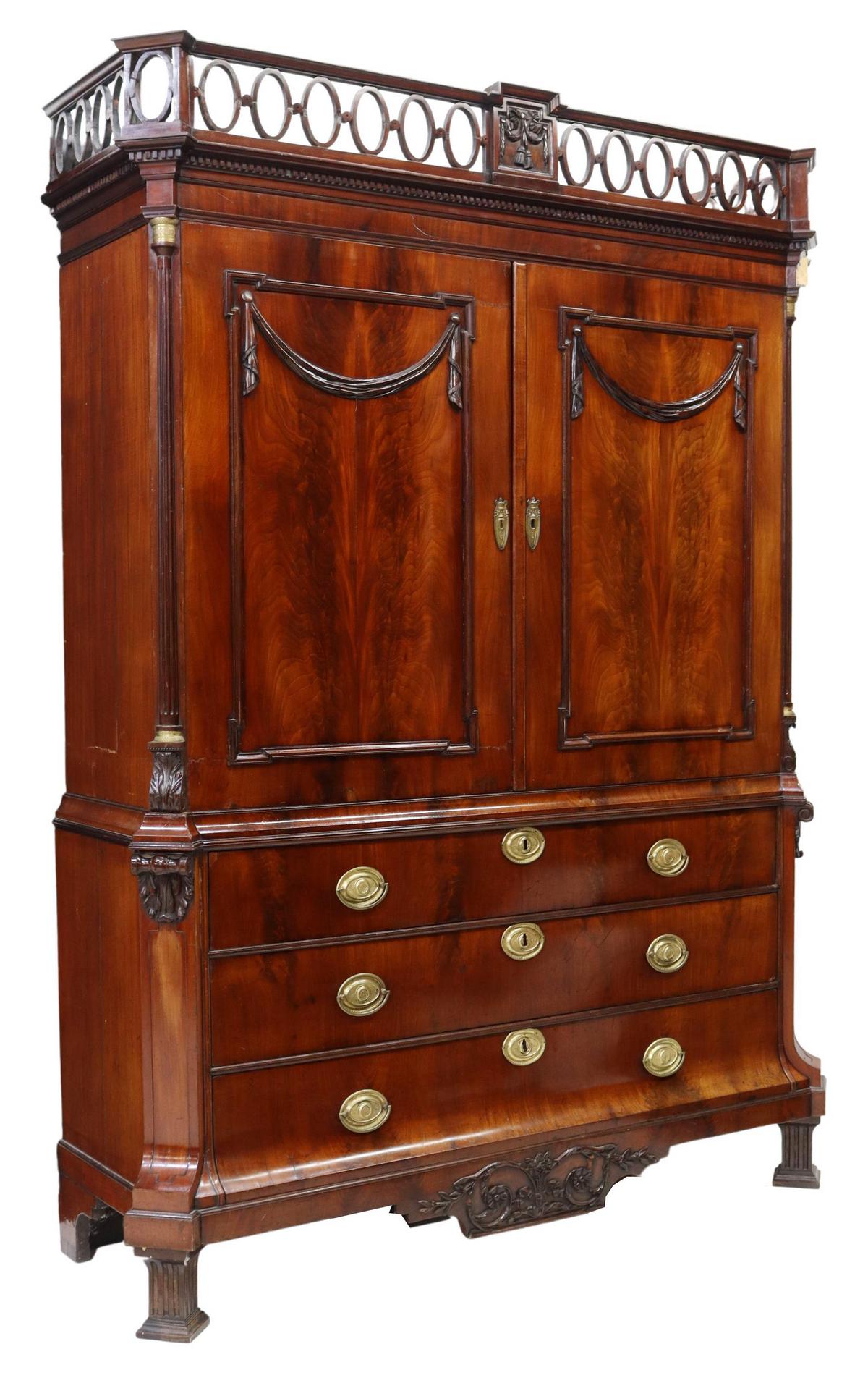DUTCH NEOCLASSICAL MAHOGANY LINEN PRESS ARMOIRE (1 of 5)