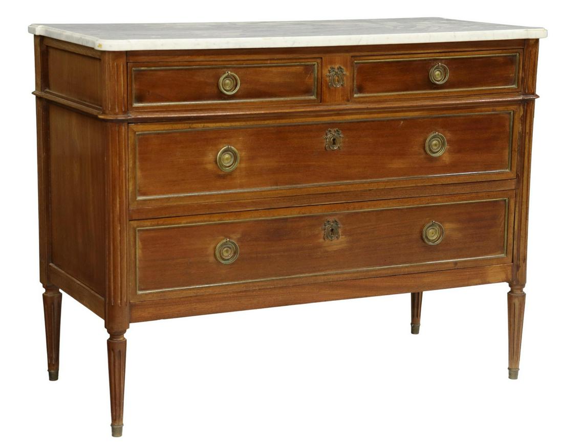 FRENCH LOUIS XVI STYLE MARBLE-TOP MAHOGANY COMMODE (1 of 5)