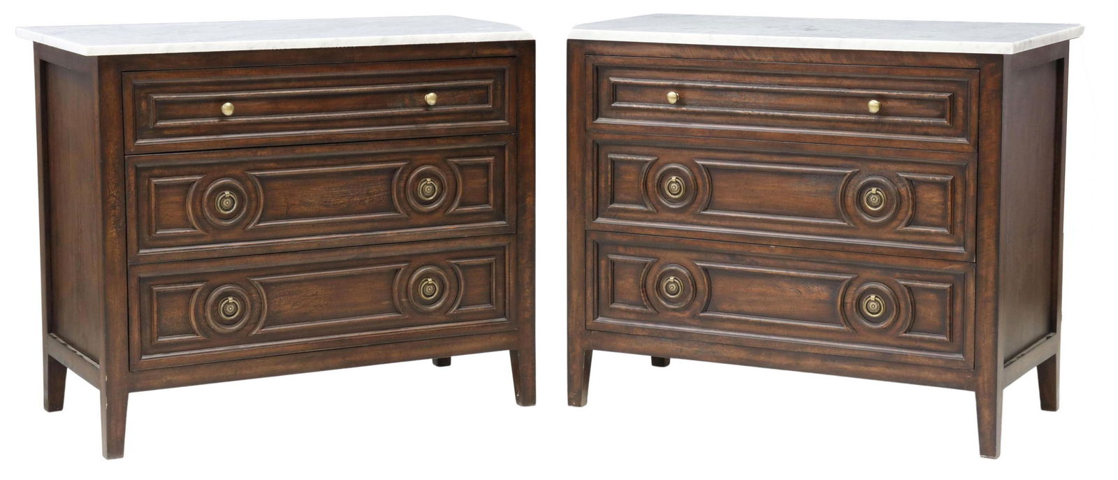 (2) PETITE MARBLE-TOP THREE-DRAWER COMMODES (1 of 5)