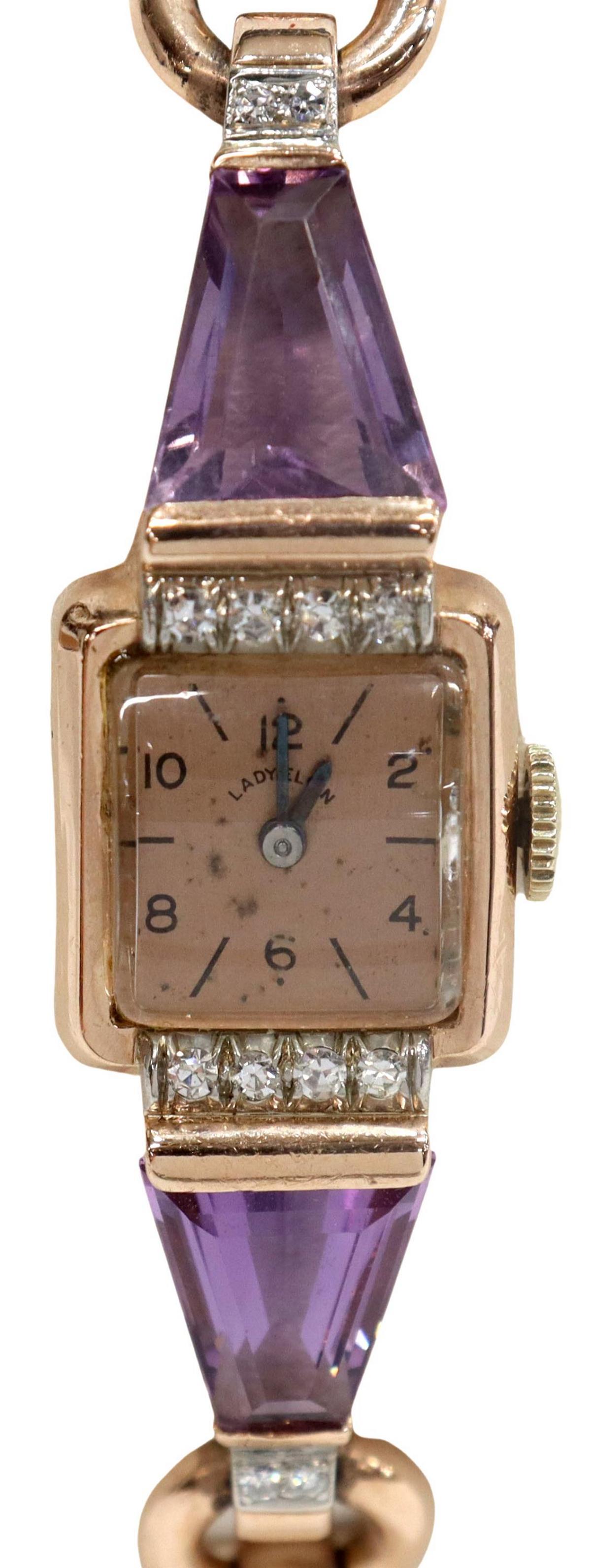 LADY ELGIN 14KT ROSE GOLD & AMETHYST WRISTWATCH (1 of 4)