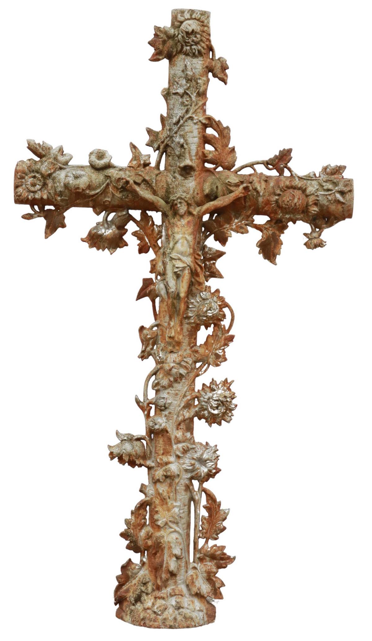 FRENCH CAST IRON CRUCIFIX CROSS, 19TH C. (1 of 2)
