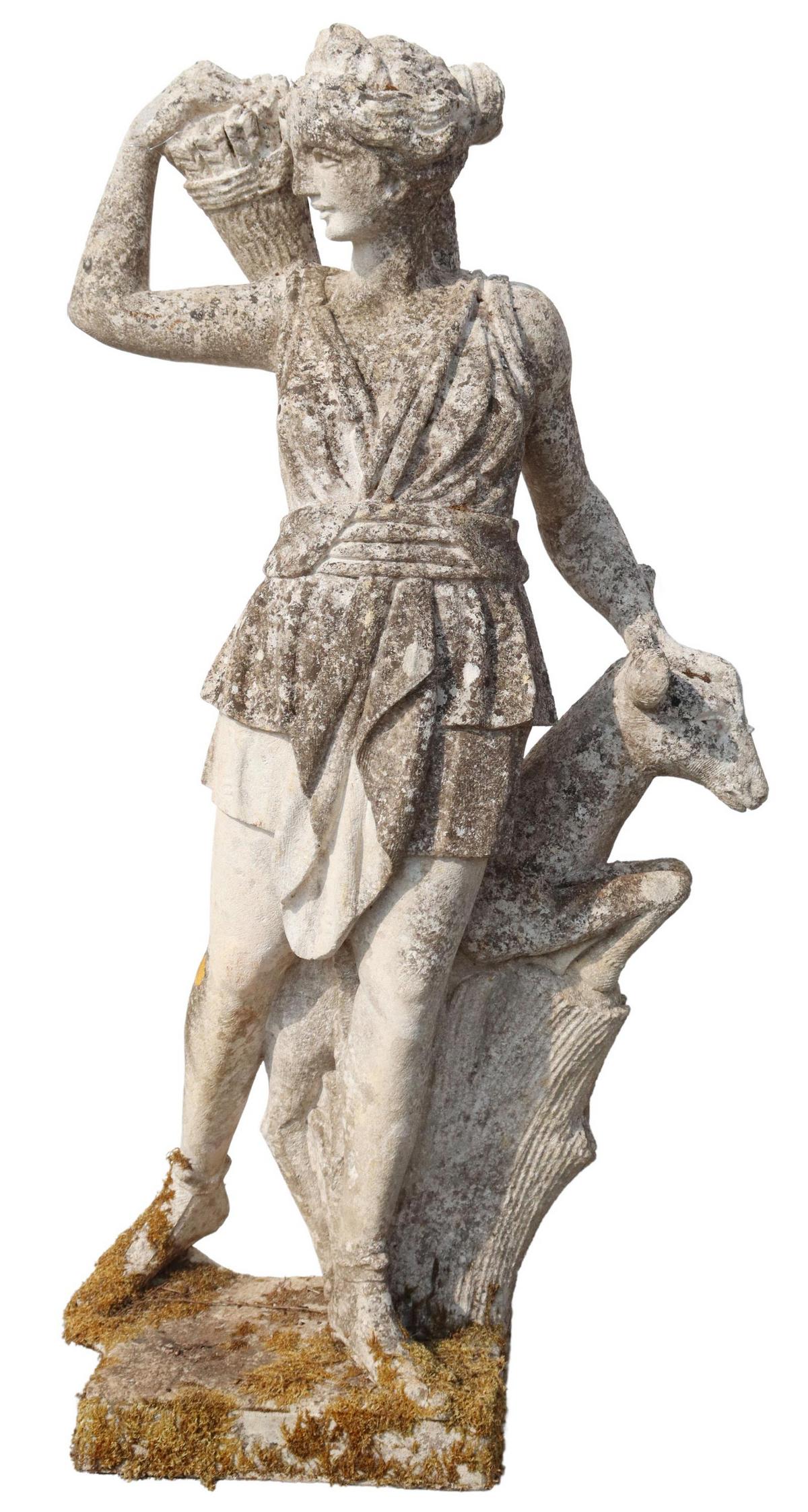 LARGE CAST STONE FIGURE, DIANA THE HUNTRESS, 56"H (1 of 2)