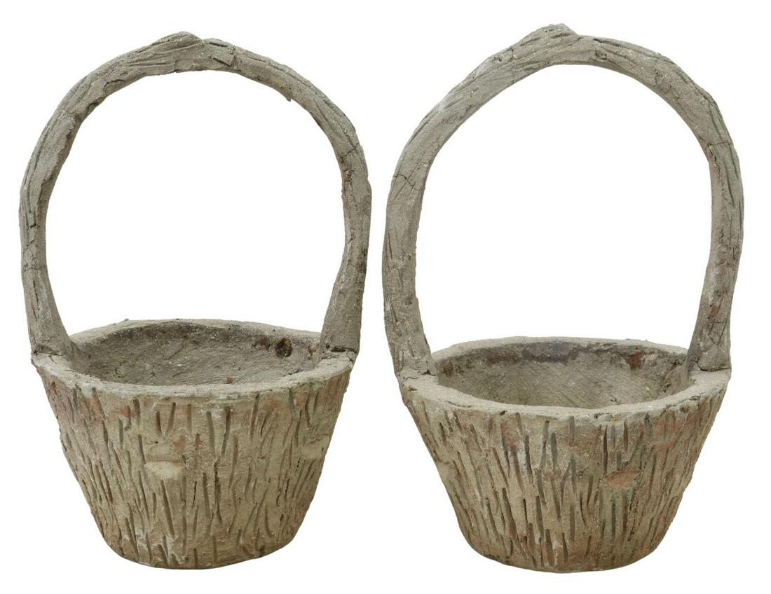 (2) FRENCH CAST STONE FAUX BOIS PLANTER BASKETS (1 of 3)