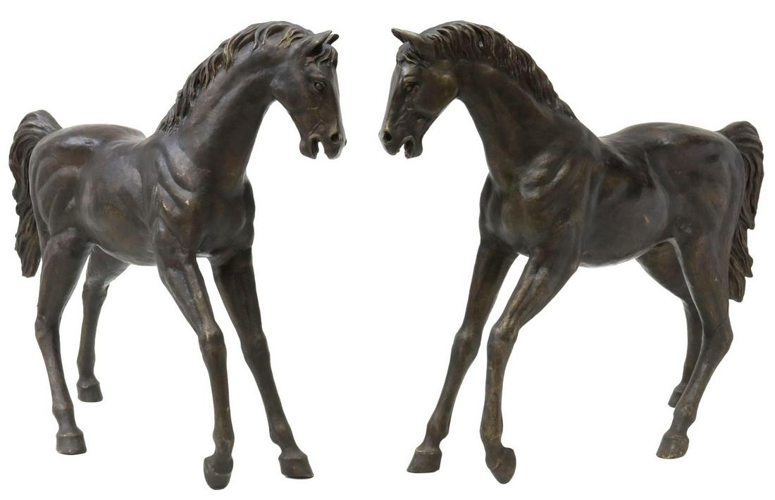 (2) NEAR LIFE-SIZE BRONZE STANDING HORSES, 48"H (1 of 4)