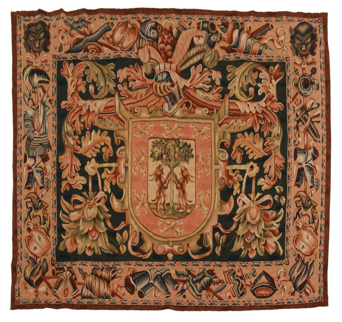 AUBUSSON STYLE ARMORIAL WALL TAPESTRY (1 of 3)