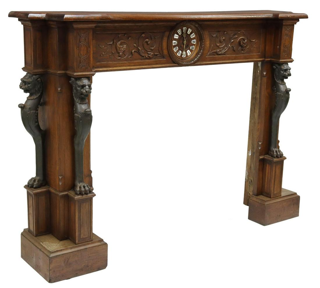 FRENCH CARVED OAK MANTEL FIREPLACE SURROUND (1 of 7)
