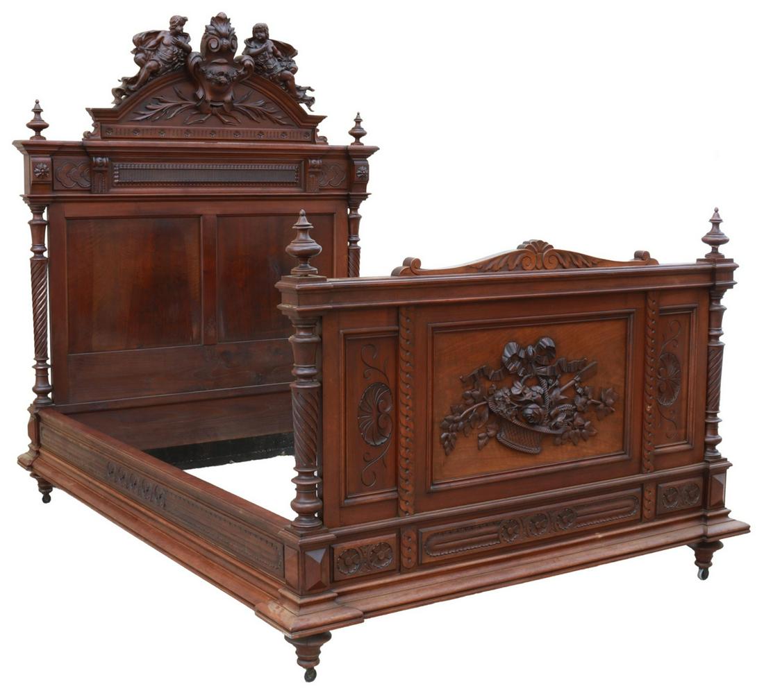 FRENCH CARVED WALNUT FULL-SIZE BED (1 of 4)
