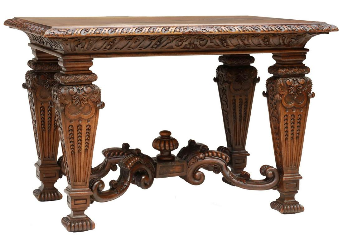 FRENCH LOUIS XIV STYLE CARVED WALNUT TABLE (1 of 4)