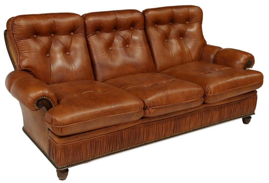 ITALIAN BUTTON-TUFTED LEATHER SOFA (1 of 4)