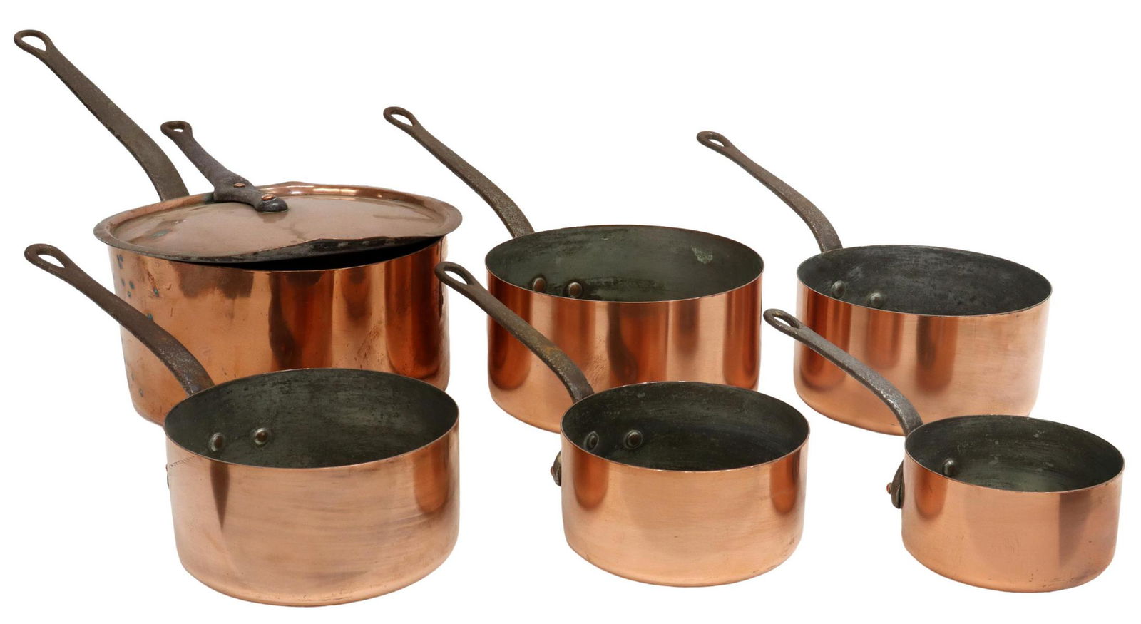 (6) FRENCH COPPER GRADUATED SAUCEPANS (1 of 5)