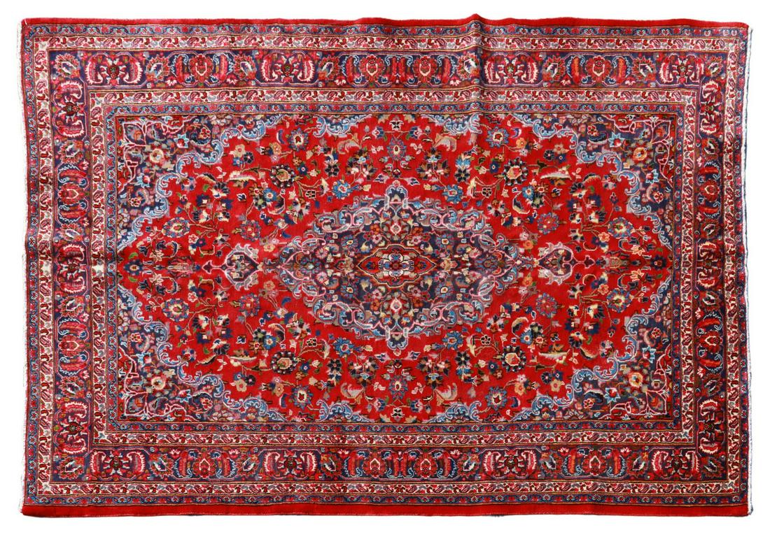 HAND-TIED PERSIAN MASHAD RUG 9'3.75" X 6'5" (1 of 3)