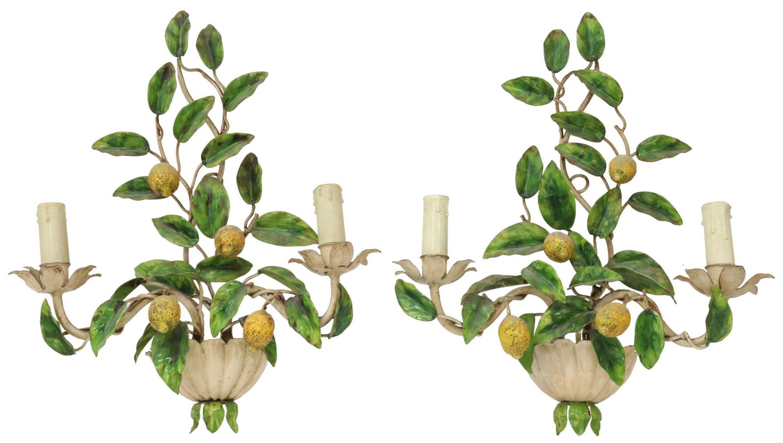 (2) ITALIAN TOLE PAINTED LEMON BRANCH 2-LT SCONCES (1 of 2)