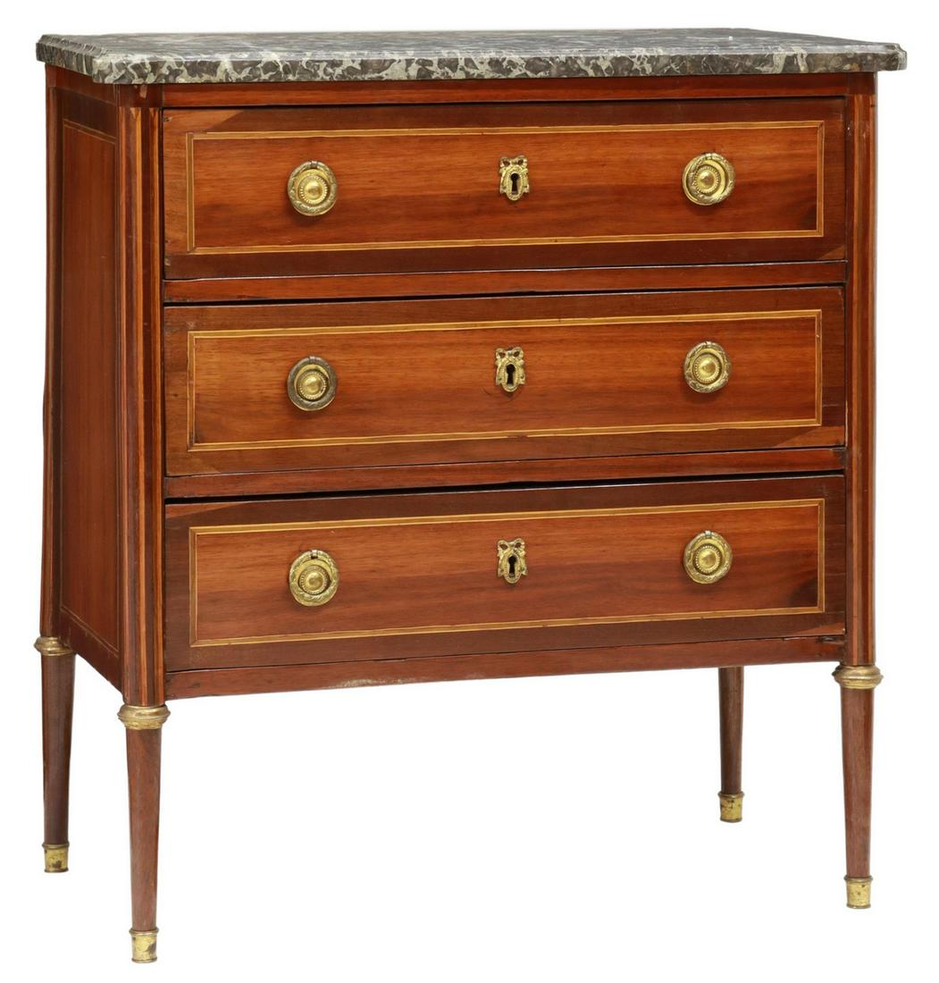 FRENCH LOUIS XVI STYLE MARBLE-TOP MAHOGANY COMMODE (1 of 5)