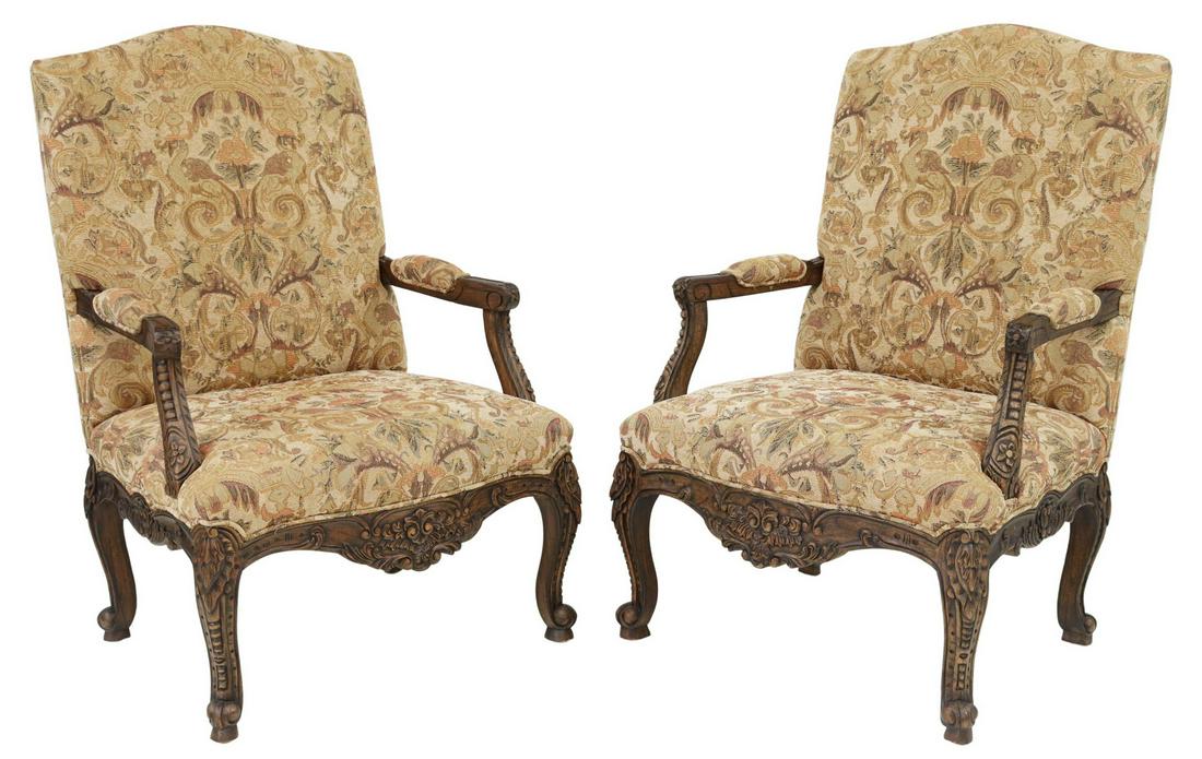 (2) LOUIS XV STYLE UPHOLSTERED FAUTEUILS (1 of 3)
