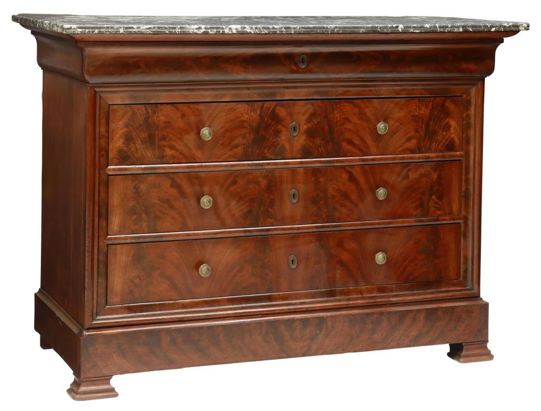 FRENCH LOUIS PHILIPPE MARBLE-TOP MAHOGANY COMMODE (1 of 4)