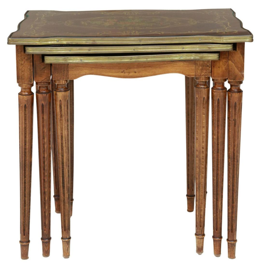 (3) LOUIS XVI STYLE MARQUETRY NESTING TABLES (1 of 5)