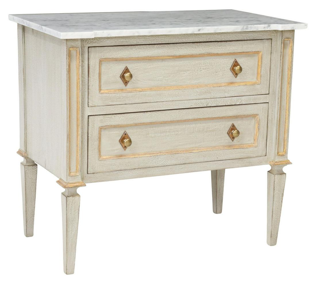 PETITE MARBLE TOP PARCEL GILT GREY WASHED COMMODE (1 of 5)