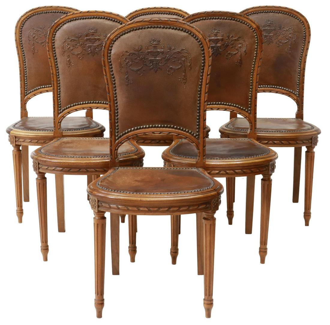 (6) FRENCH LOUIS XVI STYLE WALNUT DINING CHAIRS (1 of 3)