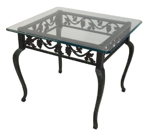 GLASS TOP END TABLE WITH GRAPEVINE IRON BASE