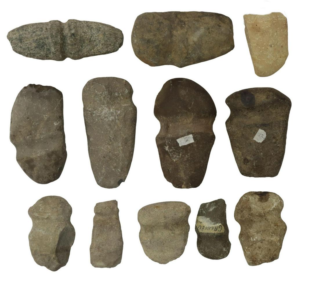 (12) NATIVE AMERICAN GROOVED STONE AXE HEADS (1 of 3)