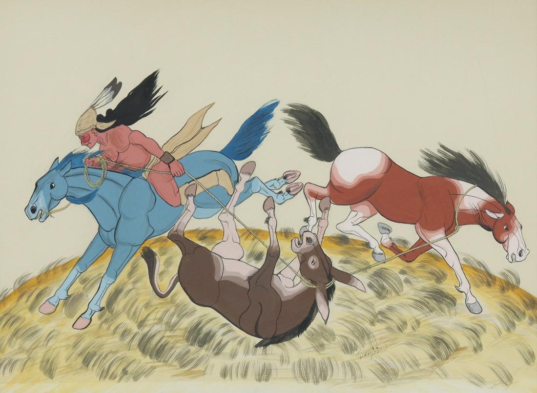 ANDREW VAN TSIHNAHJINNIE (1916-2000) ROPING HORSES (1 of 5)
