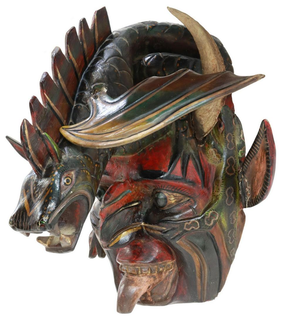 MEXICAN CARVED DEVIL & SERPENT MASK, GUERRERO (1 of 4)