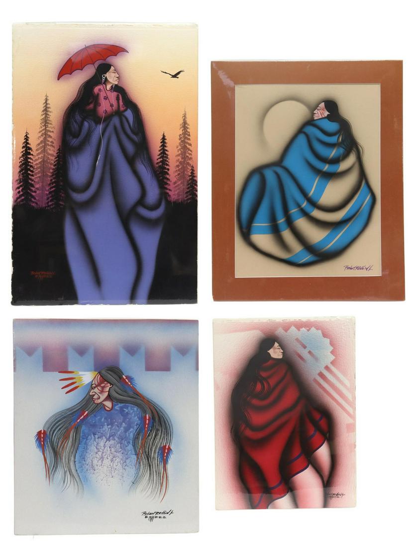 4) ROBERT REDBIRD JR(B.1964) MIXED MEDIA PAINTINGS (1 of 5)