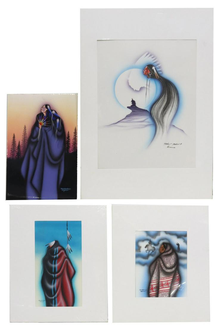 4) ROBERT REDBIRD JR(B.1964) MIXED MEDIA PAINTINGS (1 of 7)