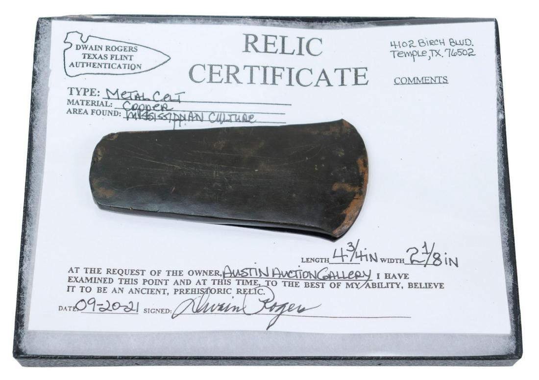 NATIVE AMERICAN COPPER CELT, DWAIN ROGERS AUTH. (1 of 3)