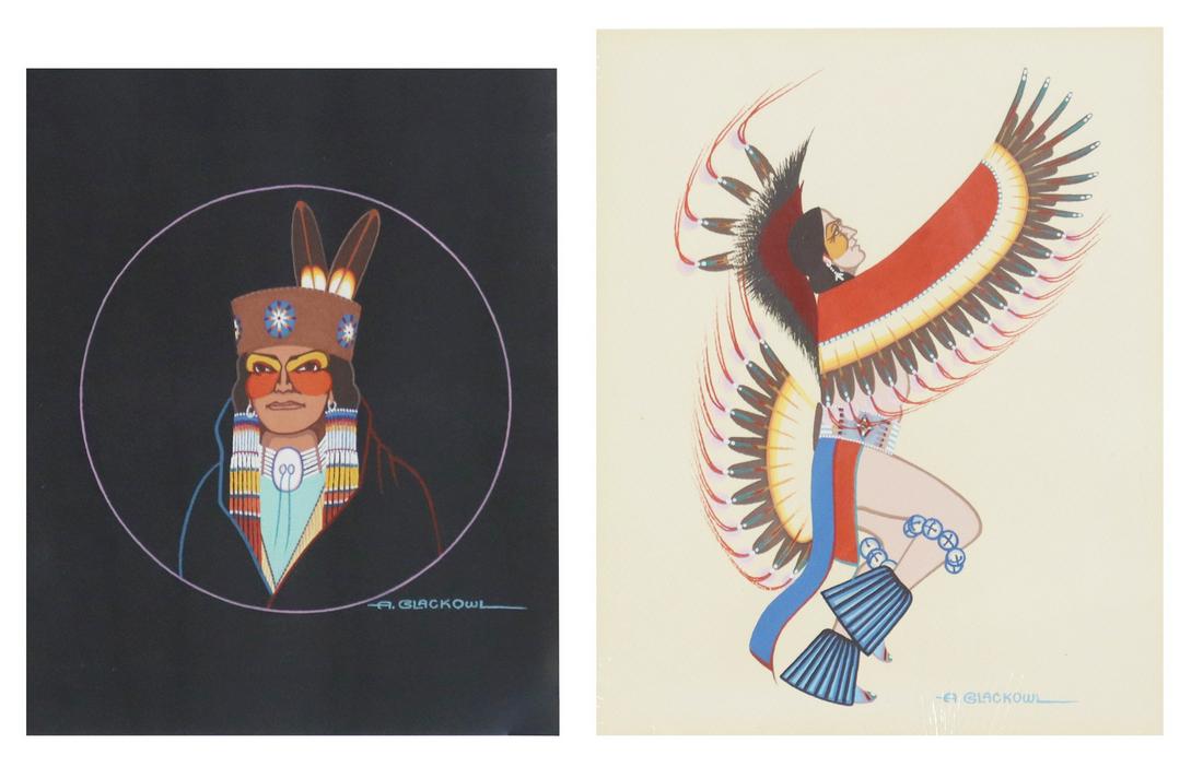 (2) ARCHIE BLACKOWL (D.1992) GOUACHE PAINTINGS (1 of 5)