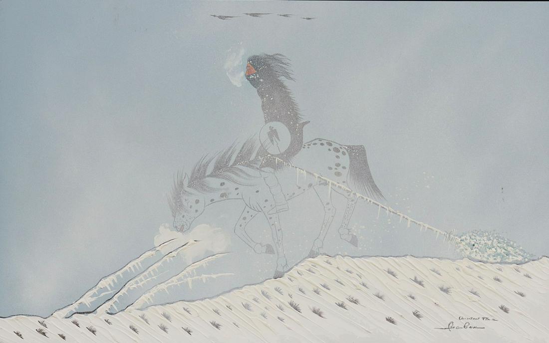 LARRY BIG BOW (KIOWA, D.2007) MIXED MEDIA PAINTING (1 of 4)