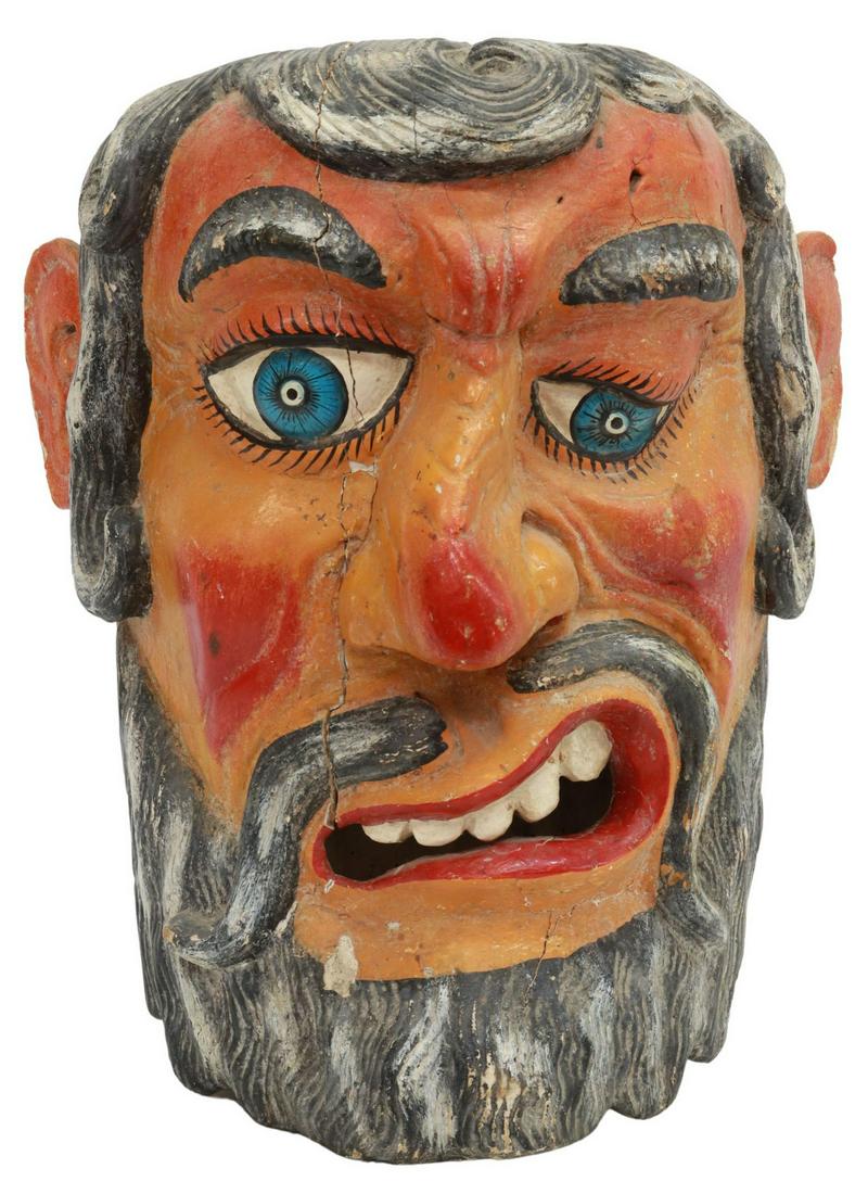 LARGE EXAGERATED POLYCHROME CARVED WOOD MASK (1 of 4)