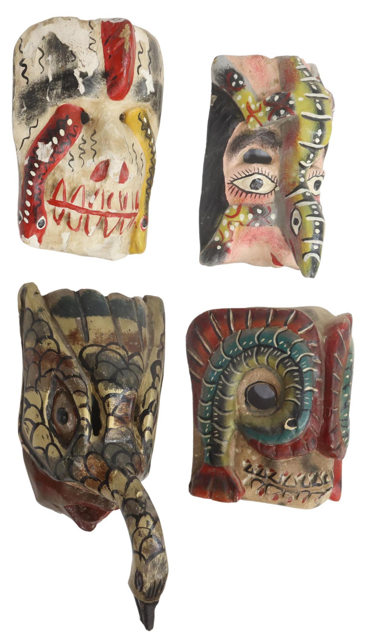 (4) MEXICAN POLYCHROME PAINTED WOOD FACE MASKS (1 of 4)
