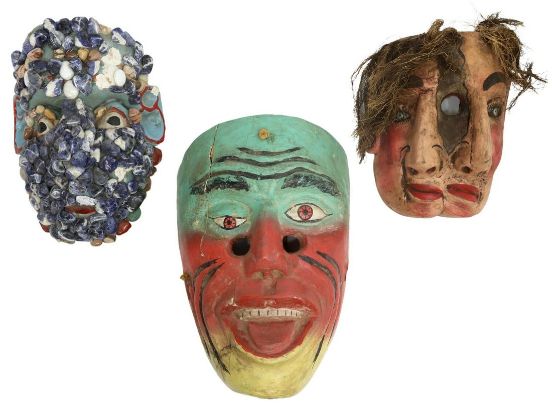 (3) MEXICAN WOOD & POLYCHROME PAINTED MASKS (1 of 3)
