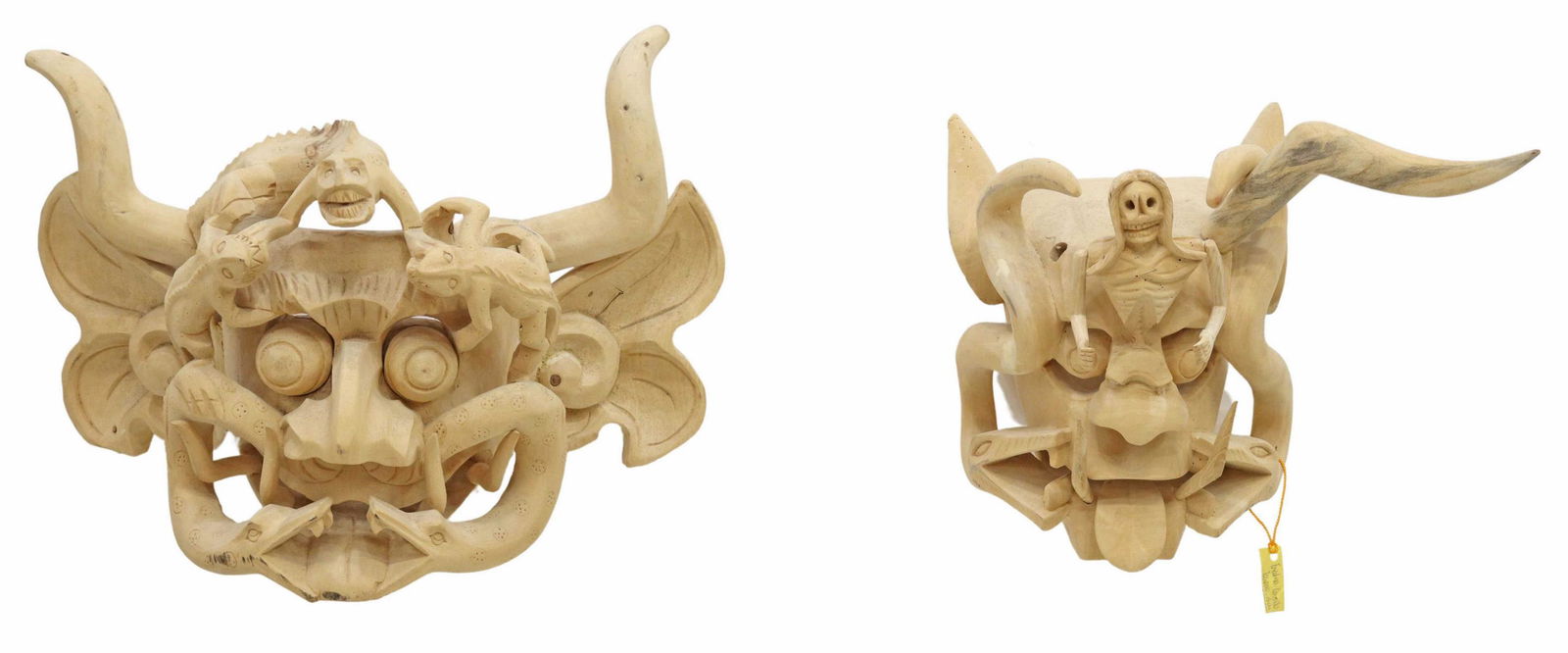 (2) MEXICAN CARVED COPAL WOOD MASKS, MICHOACAN (1 of 5)