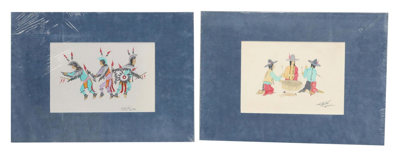(2) HARDING BIG BOW (D.1997) KIOWA PAINTINGS (1 of 4)