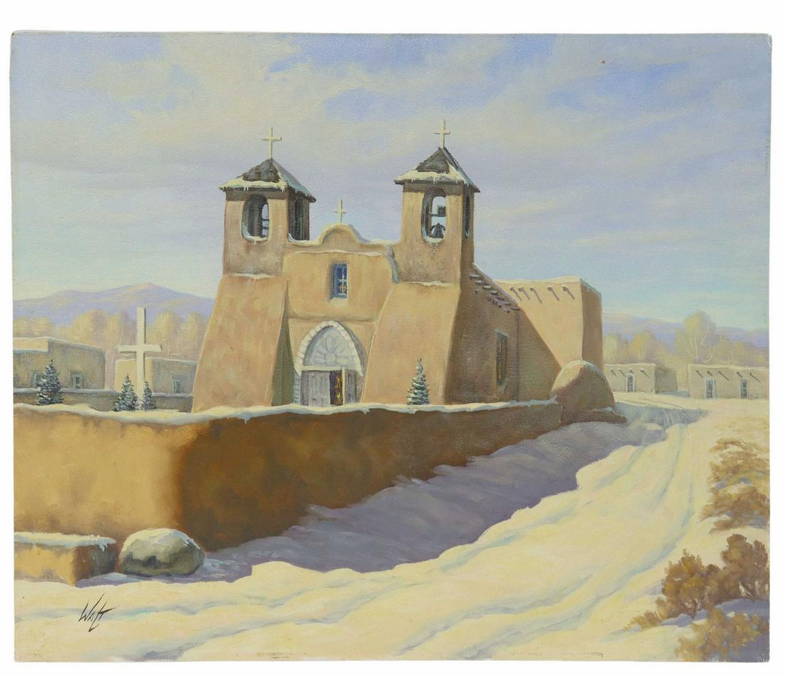 SIGNED WALT MISSION CHURCH RANCHO DE TAOS PAINTING (1 of 3)