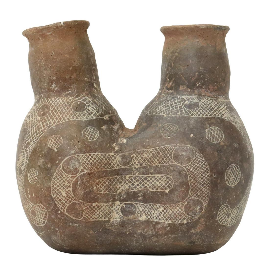 NATIVE AMERICAN DOUBLE NECK POTTERY VESSEL (1 of 3)