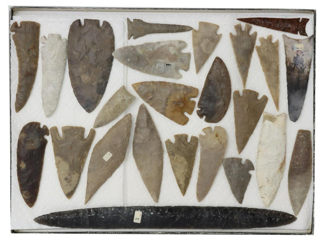 (24) MODERN ARROWHEADS, SPEAR POINTS, CORERN TANGS (1 of 2)