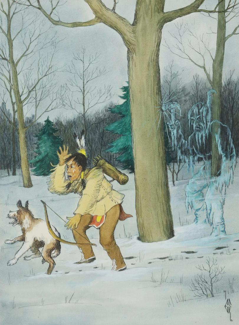 SIGNED ES NATIVE AMERICAN ILLUSTRATION ART (1 of 4)