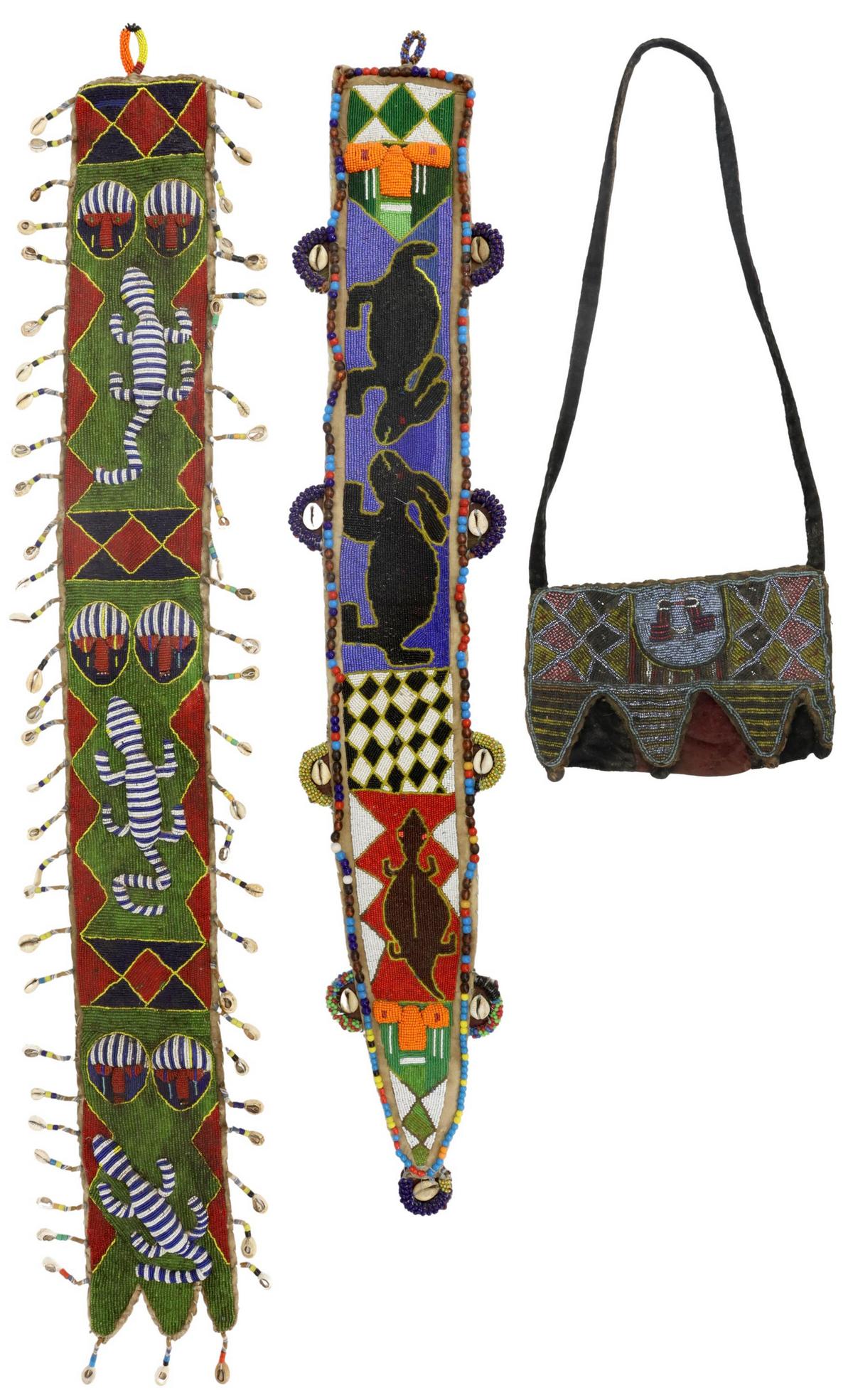 (3) AFRICAN BEADED WALL HANGINGS & PURSE (1 of 6)
