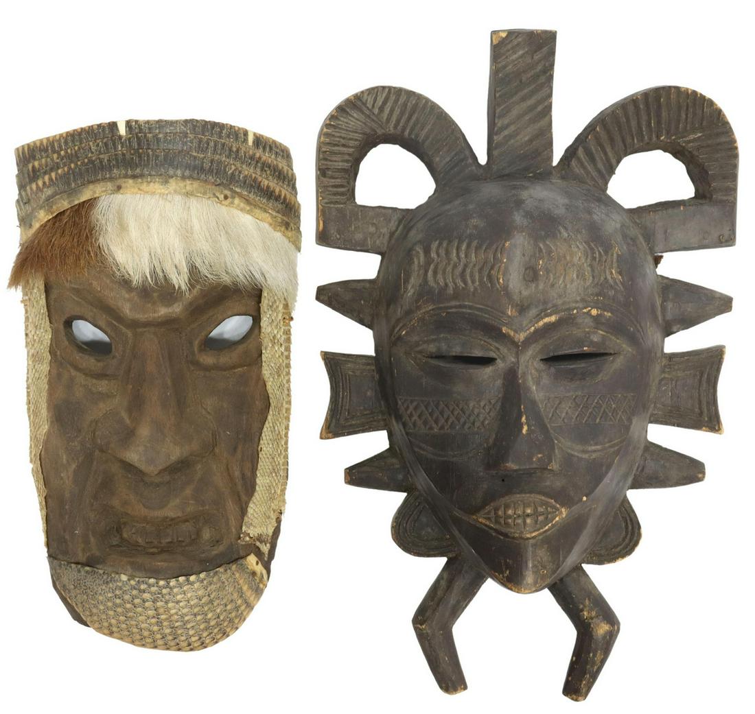 (2) CARVED WOOD MASKS, IVORY COAST & MEXICO (1 of 3)