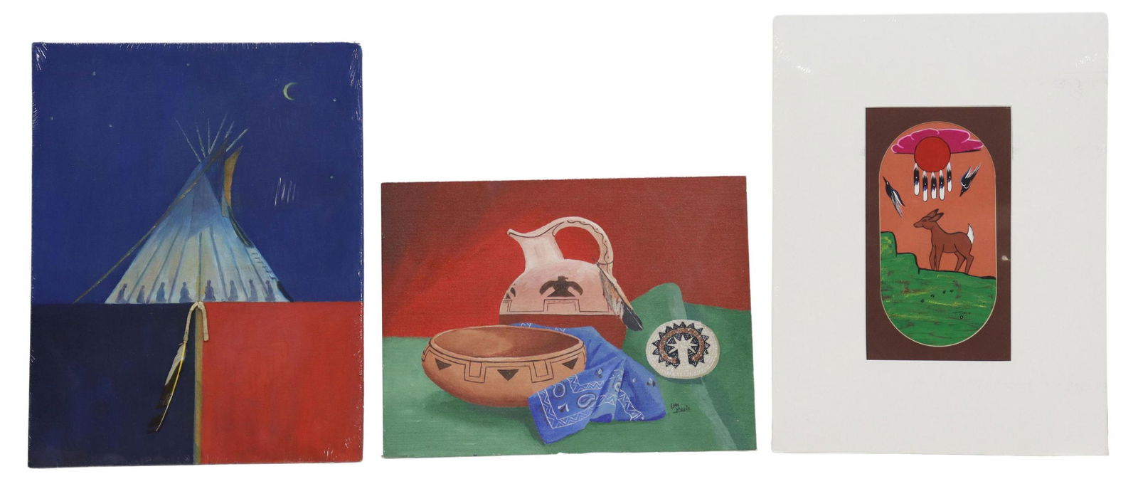 (3) SIGNED NATIVE AMERICAN PAINTINGS (1 of 4)