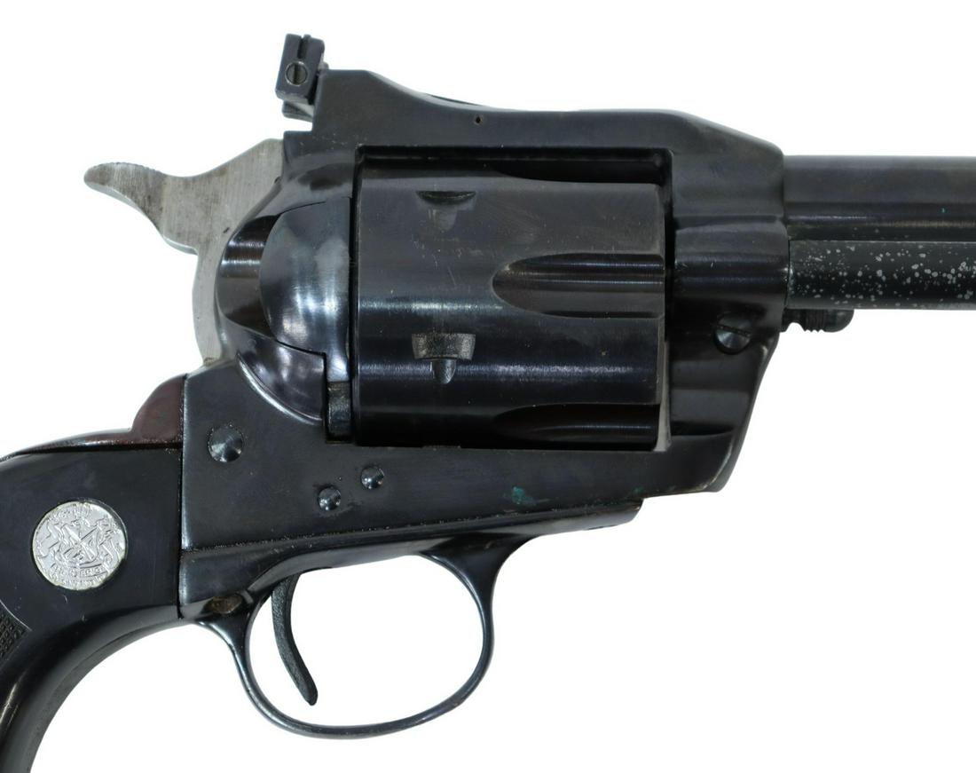 HERTER'S J.P. SAUER .357 REVOLVER: Herter's, West Germany by J.P. Sauer single action revolver, .357 caliber, 6.5" barrel, fixed front sight, adjustable rear sight, six round cylinder, Herters black plastic logo grips, housed in Hunter